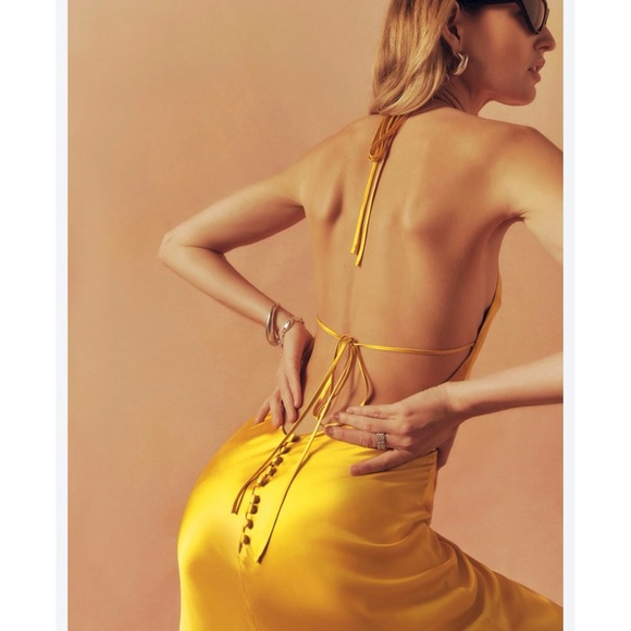 Reformation jeany Silk Dress in golden tumeric NEW - Picture 1 of 5
